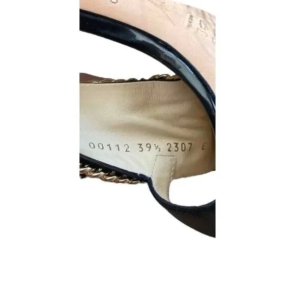 Giuseppe Zanotti Black Leather Gold Chain Peep Toe Stiletto Pumps Women’s 9.5 - Picture 8 of 8